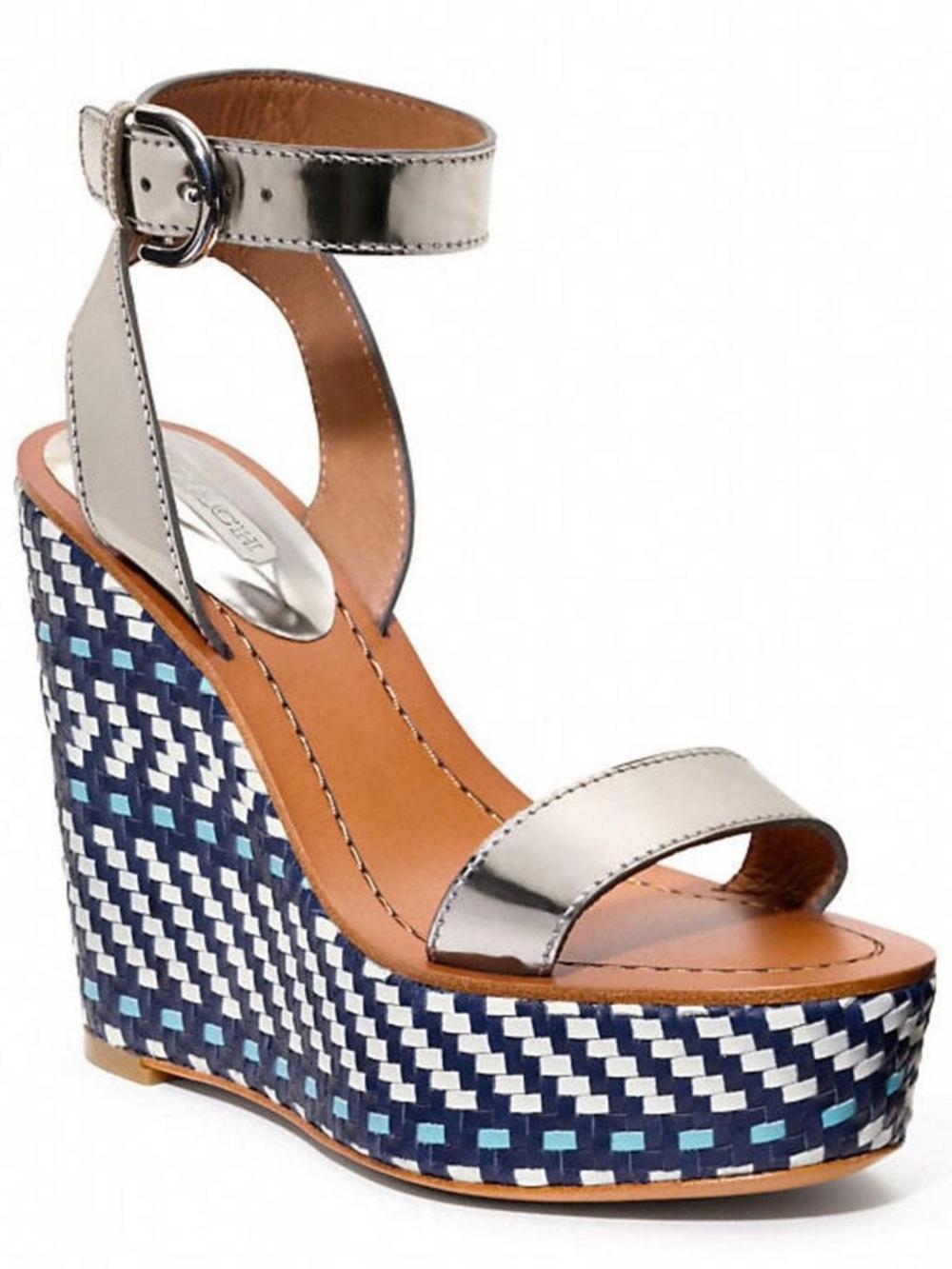 Coach Size 10 Silver/Blue Strappy Platform Wedges Sandals